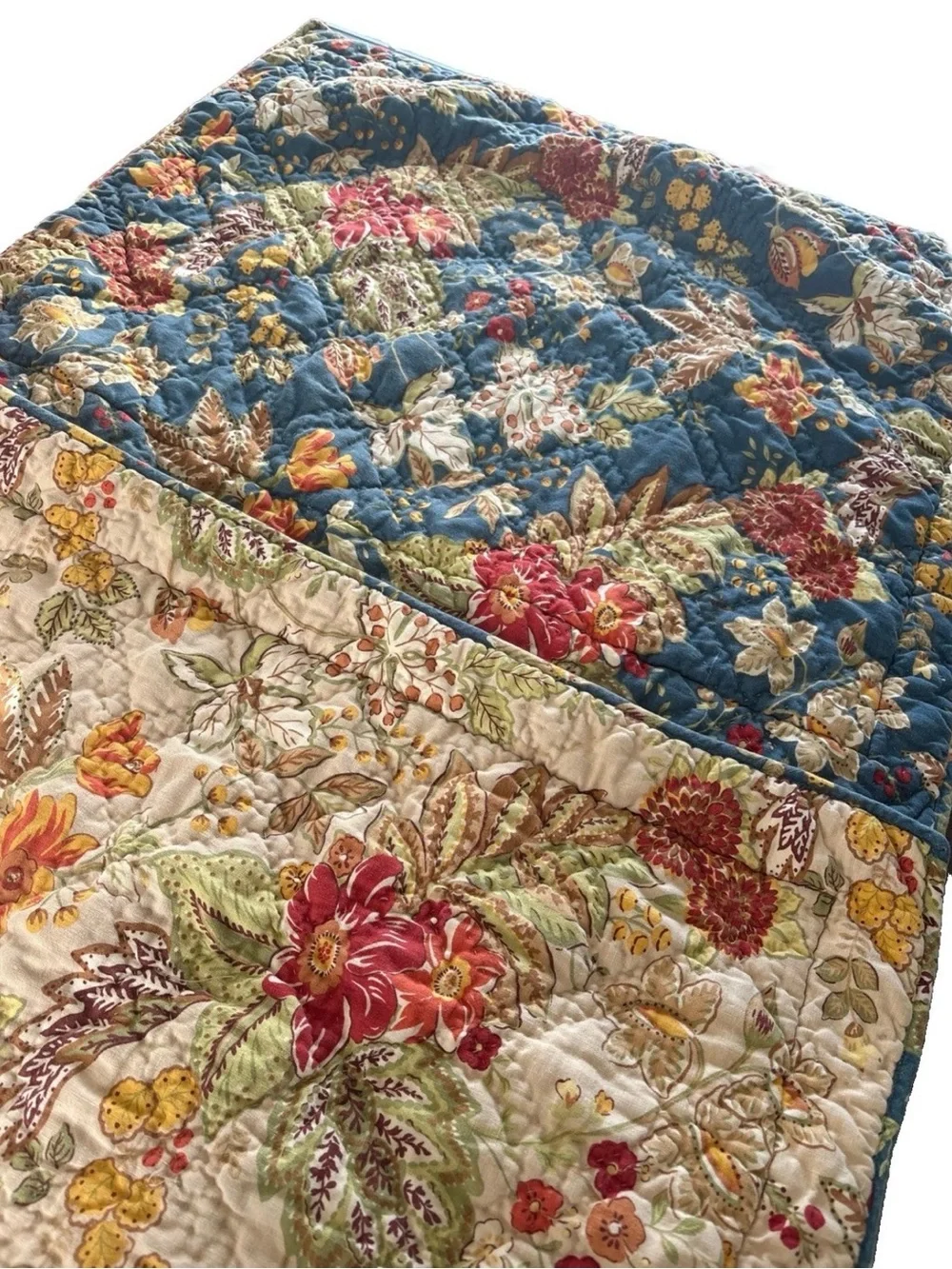 POTTERY BARN Quilted Pillow Shams Cotton Reversible Set Of 2 Standard Sz Floral